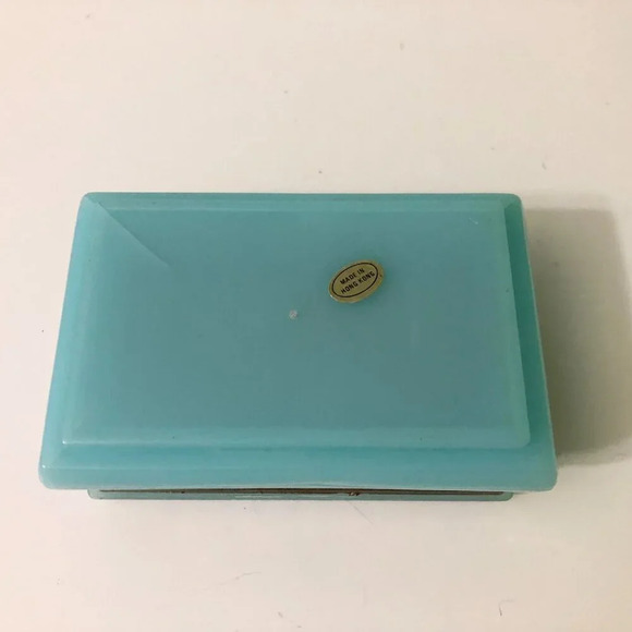Vintage Trinket Box  Blue Plastic Hong Kong Hinged Floral Case Flaws - Picture 6 of 16